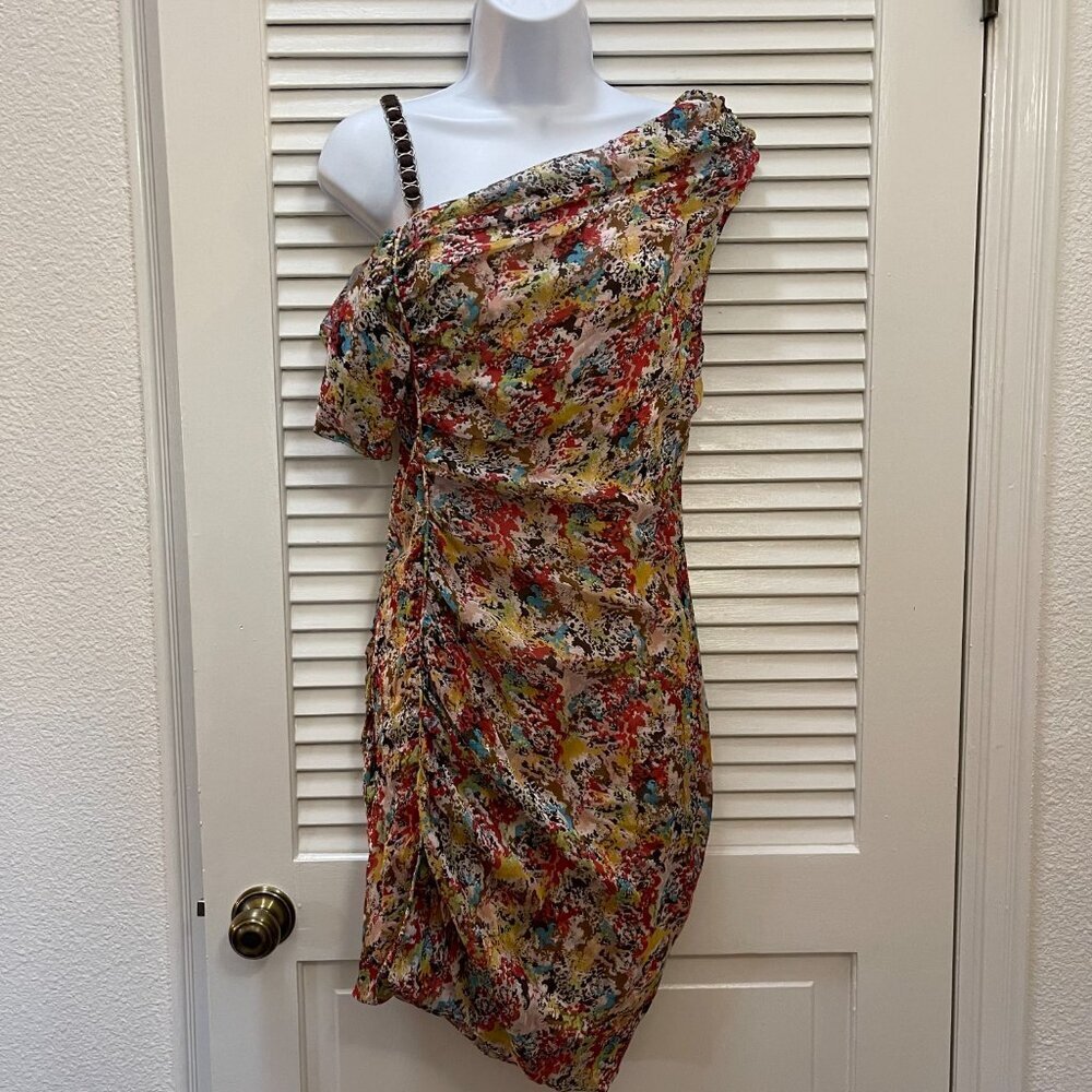 Catherine Malandrino Silk One-Shoulder Floral Dress Sz 2 Flaw